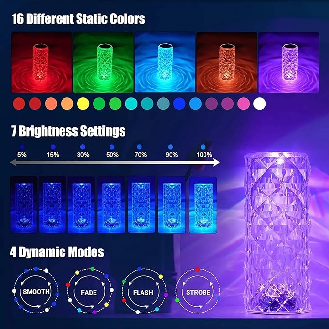 16 Colors Rose Diamond Table Touch/Remote Lamp (Both AC/DC)
